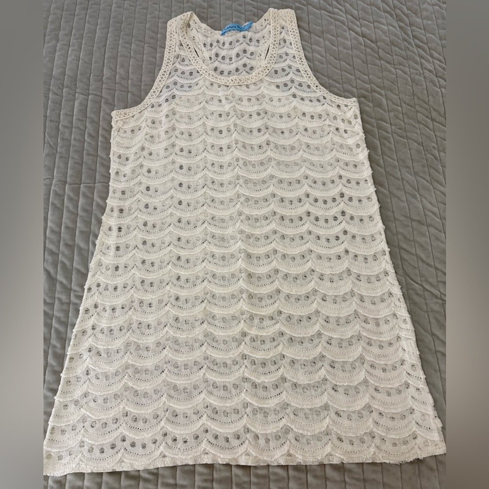Solitaire Swim Mini Dress Cover Up White Beach Resort Boho - Size L